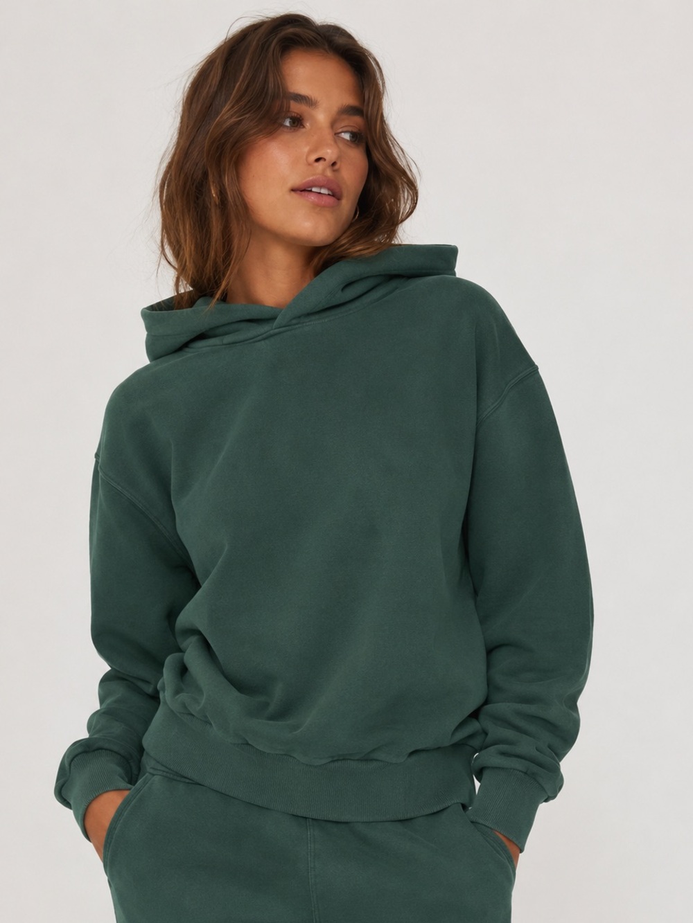 Perfectwhitetee washed deep fade Forest Green Hoodie Sweatshirt cotton USA M